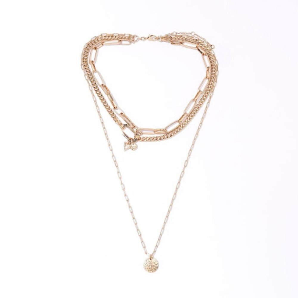 WOMEN AESTHETIC GOLD TONE LAYERED FASHION JEWELRY NECKLACE